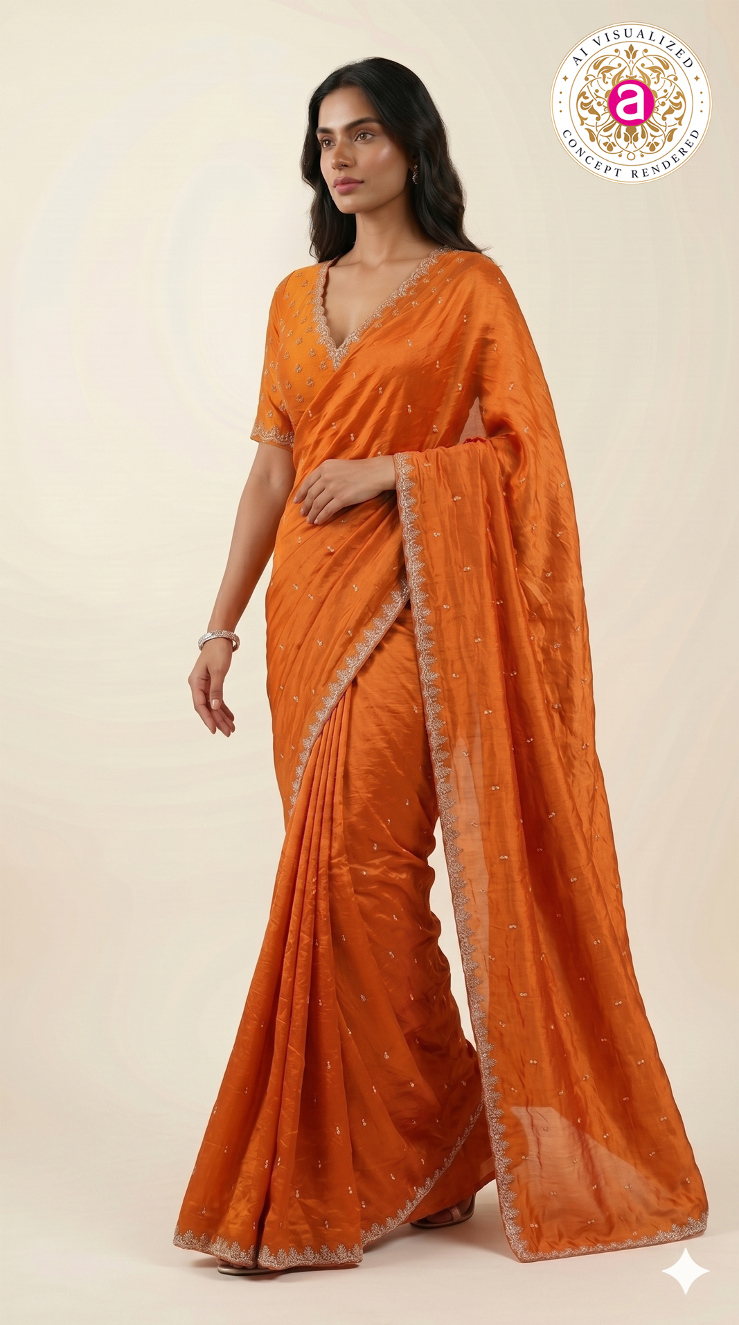Orange Handwork Border Saree with Designer Blouse