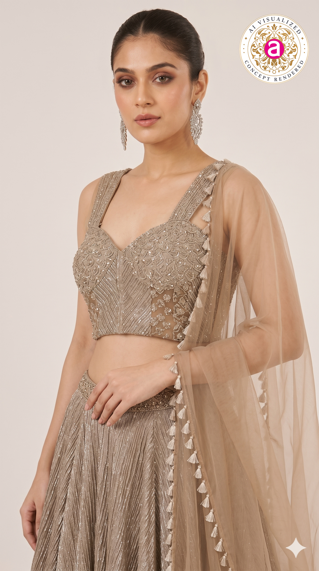 Champagne Gold Handwork Choli Lehenga Set with Dupatta