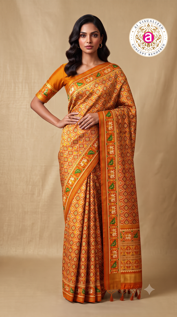 Premium Patola Inspired Weaving Silk Saree with Traditional Elephant Border