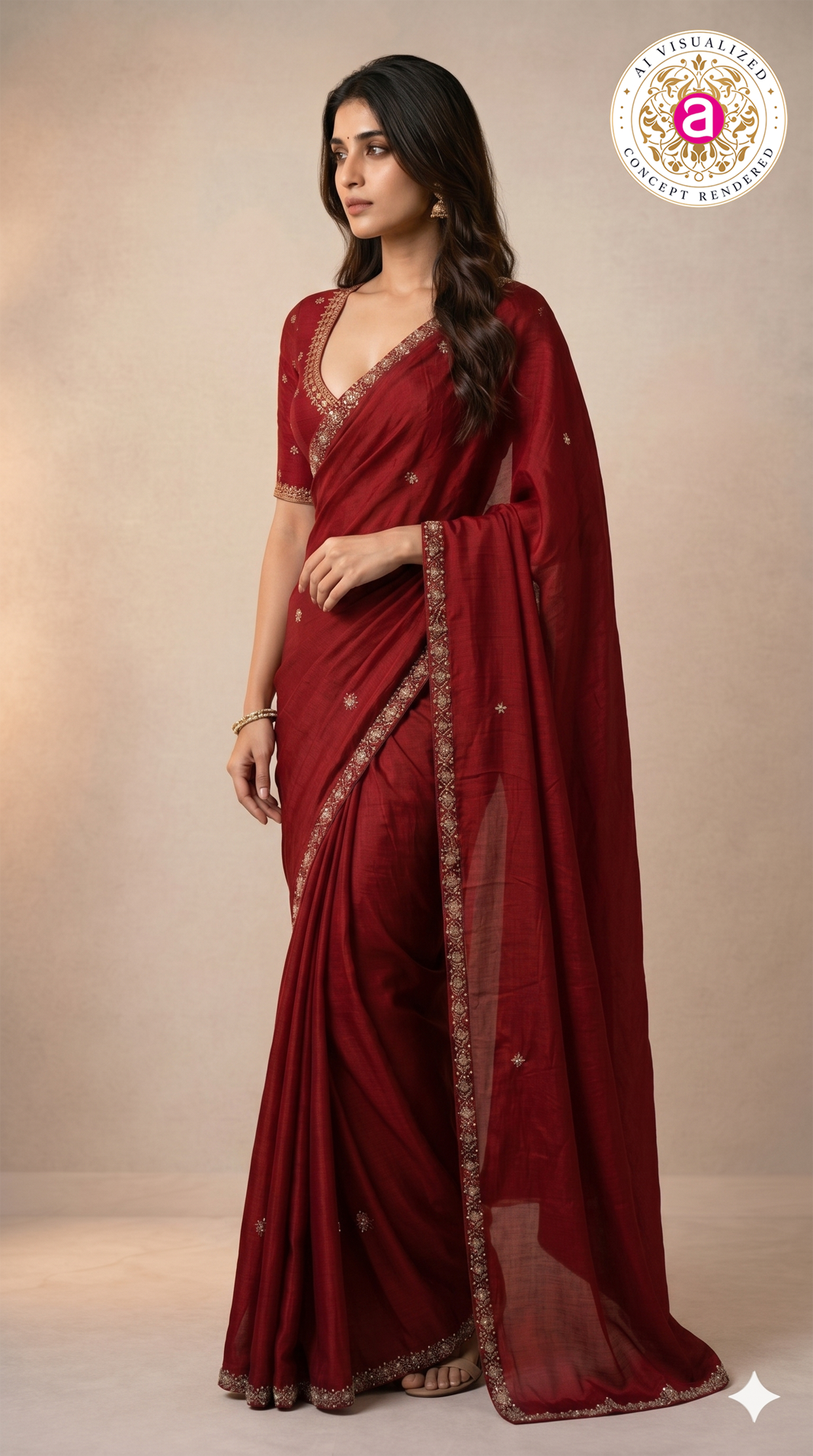 Red Handwork Saree with Designer Handwork Blouse