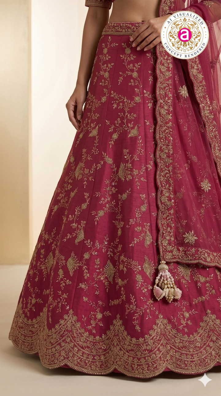 Royal Rani Pink Embroidered Silk Lehenga Set with Net Dupatta