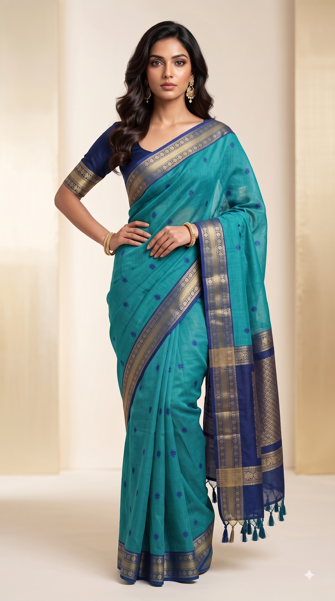 Elegant Handloom Silk Saree with Small Butti Motifs & Rich Zari Border