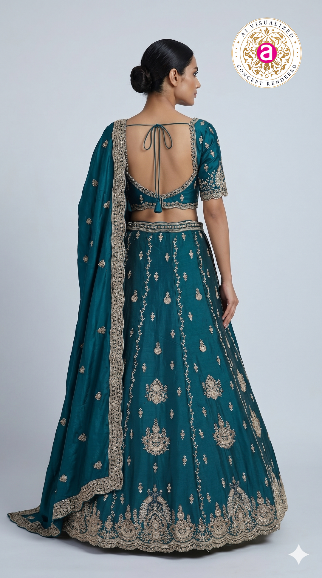 Teal Blue Designer Lehenga Set with Zari Embroidery & Regal Embellished Dupatta