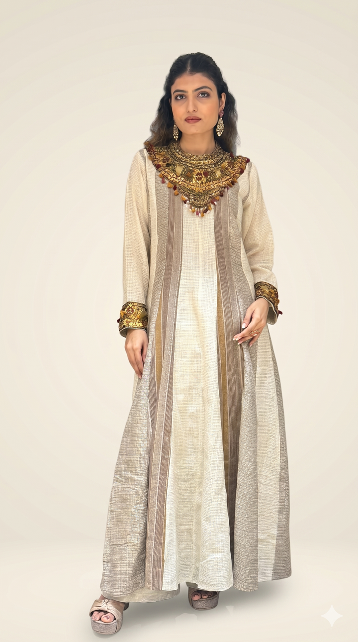 Beige Handcrafted A-Line with Embellished Statement Yoke