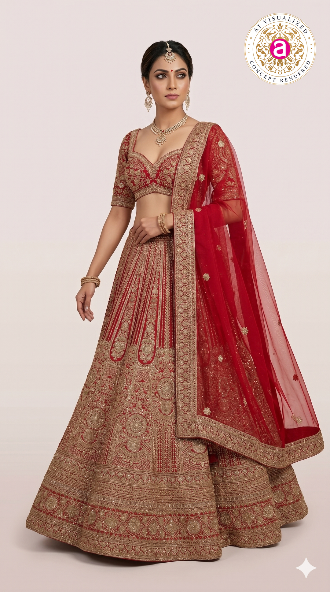 Bridal Red Zari Embroidered Lehenga Choli with Heritage Motifs & Dupatta