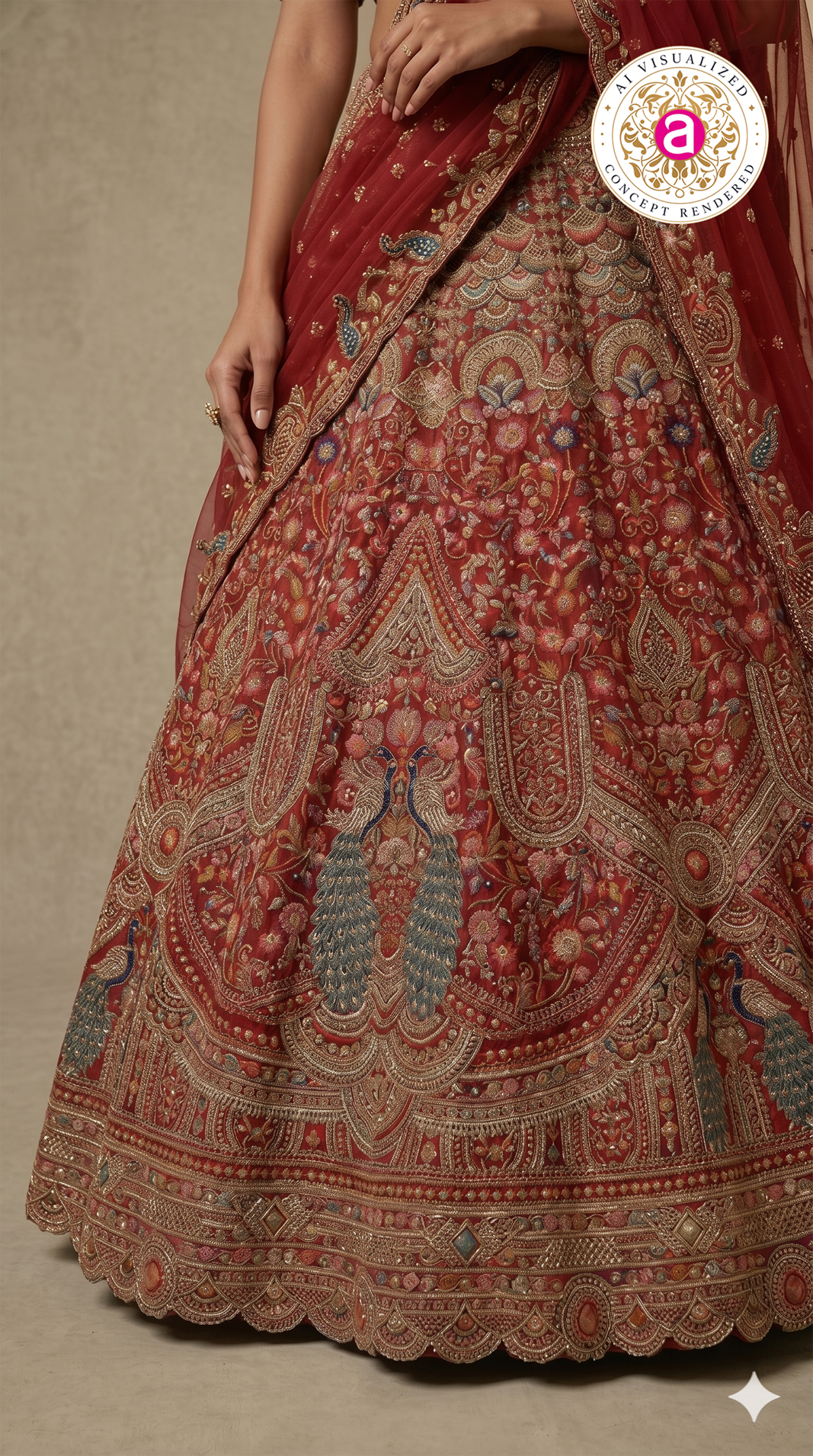 Royal Ruby Red Bridal Lehenga Set with Peacock Motifs & Heritage Zardozi Embroidery