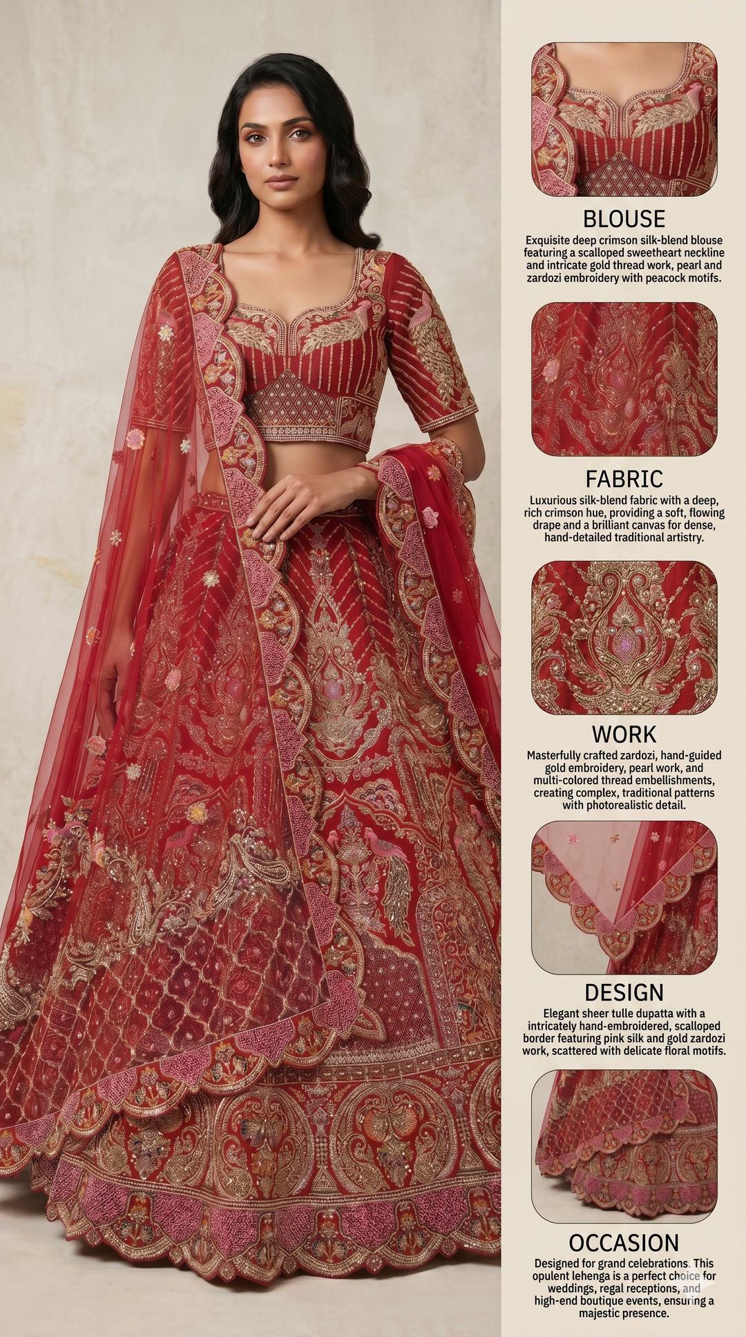 Royal Maroon Bridal Lehenga Set with Heritage Zari Embroidery & Designer Scalloped Net Dupatta