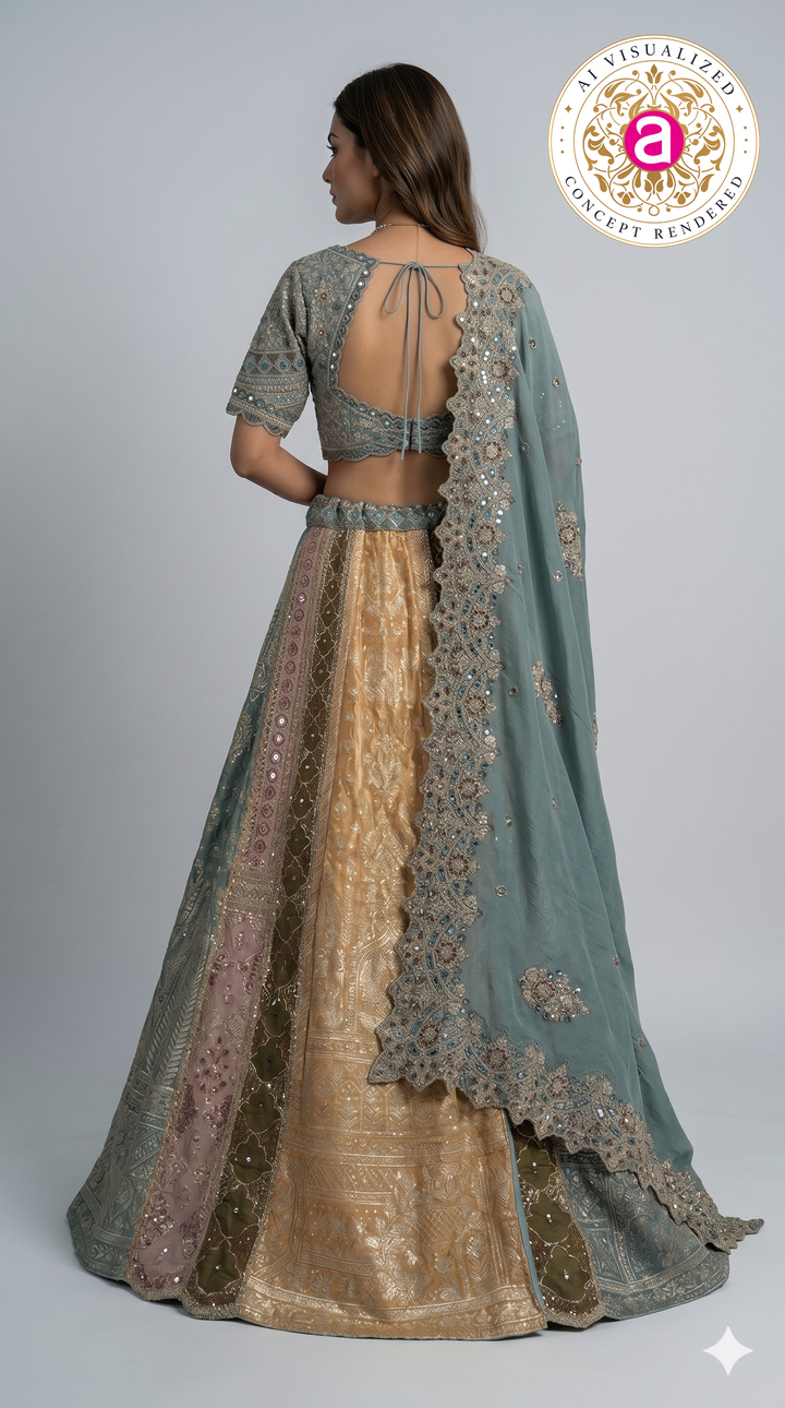 Teal Green & Antique Gold Banarasi Designer Lehenga Choli with Embroidered Dupatta