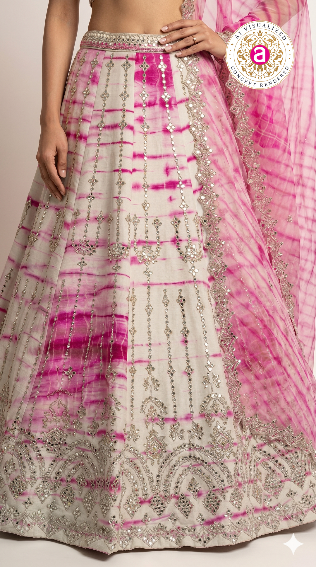Pink Tie-Dye Designer Lehenga Choli with Mirror Work & Embroidered Dupatta
