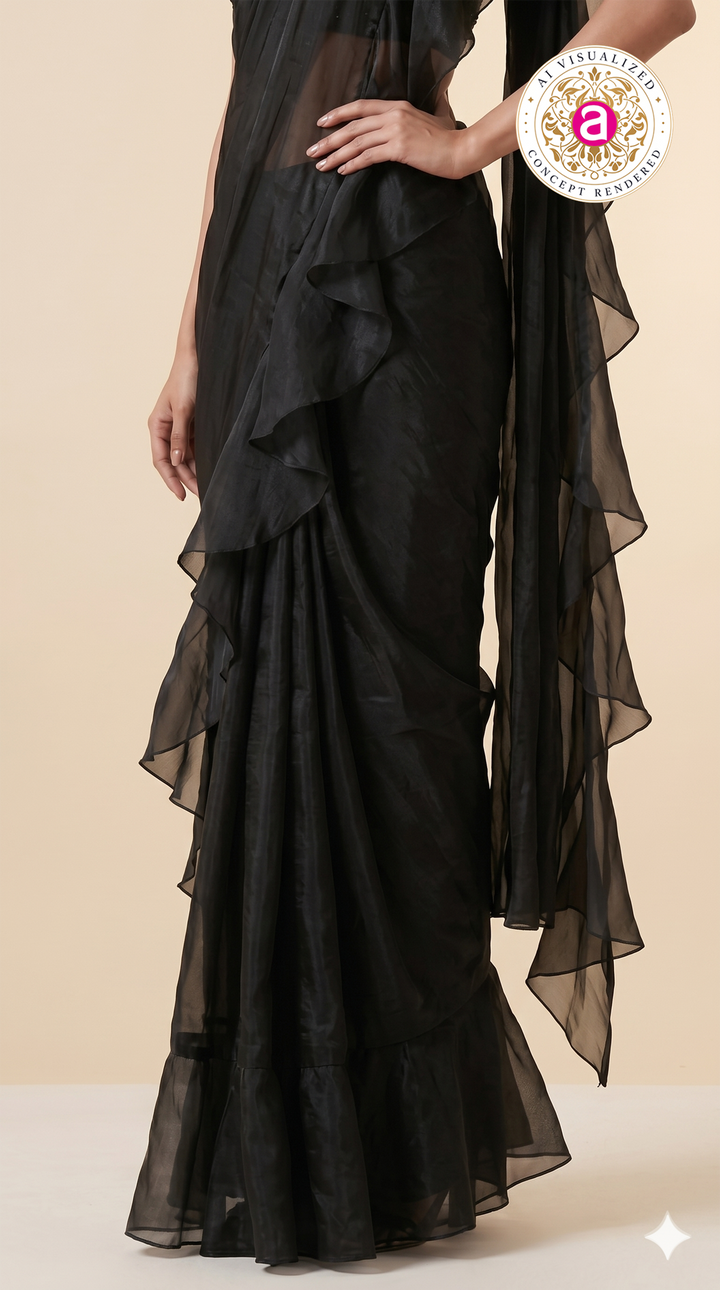 Elegant Black Ruffle Saree with Embellished Blouse