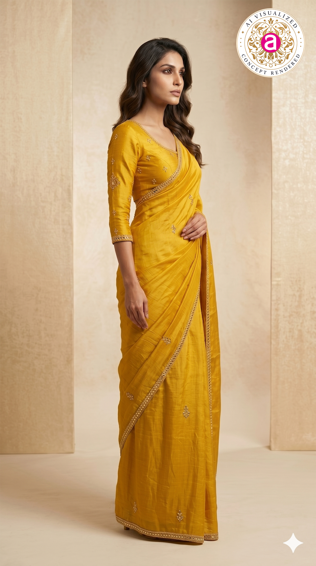 Mustard Yellow Mirror Work Designer Saree with Embellished Blouse