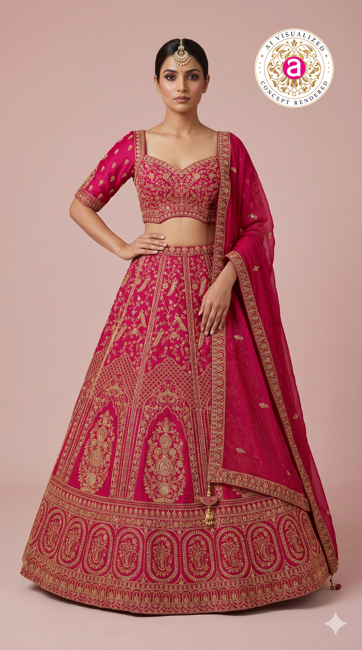 Rani Pink Bridal Lehenga Set with Royal Zari Embroidery & Designer Dupatta