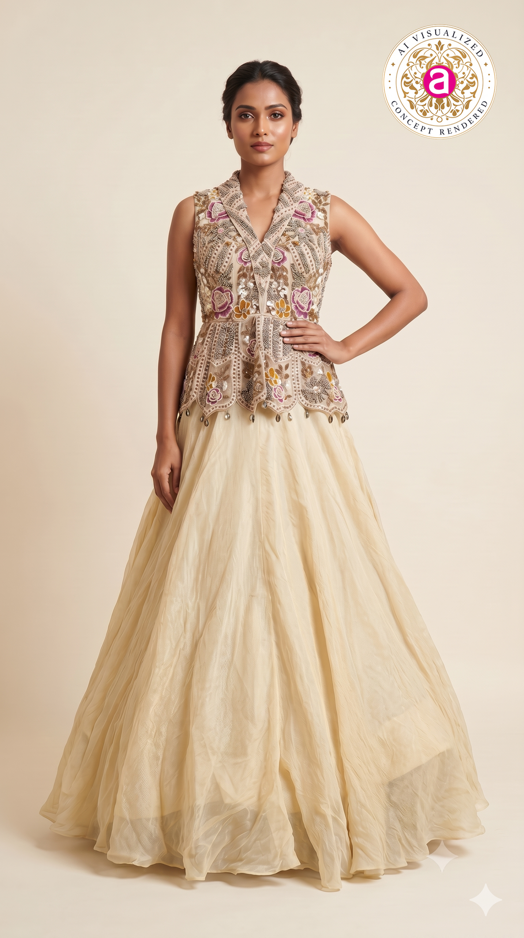 Ivory Floral Embroidered Designer Lehenga Set