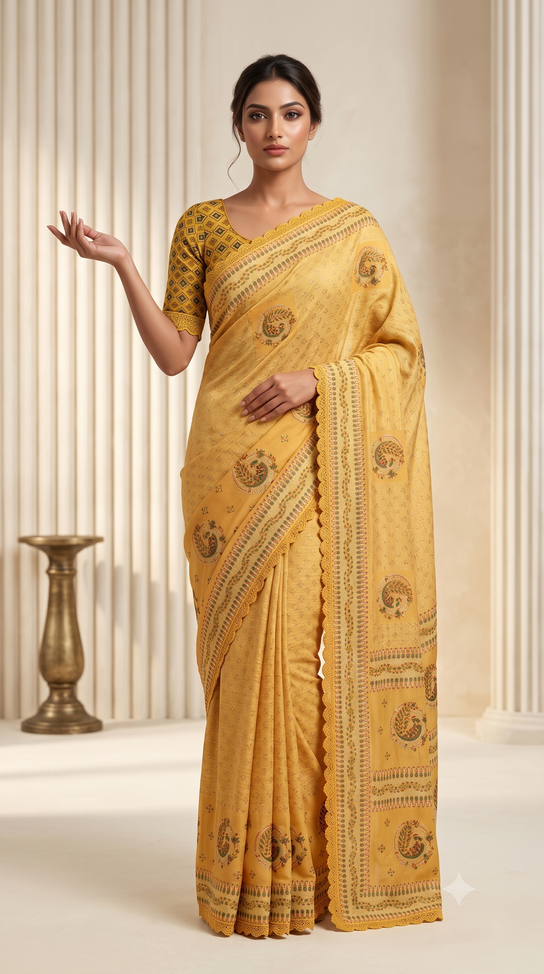 Silk Saree with Paisley Heritage Print & Designer Border