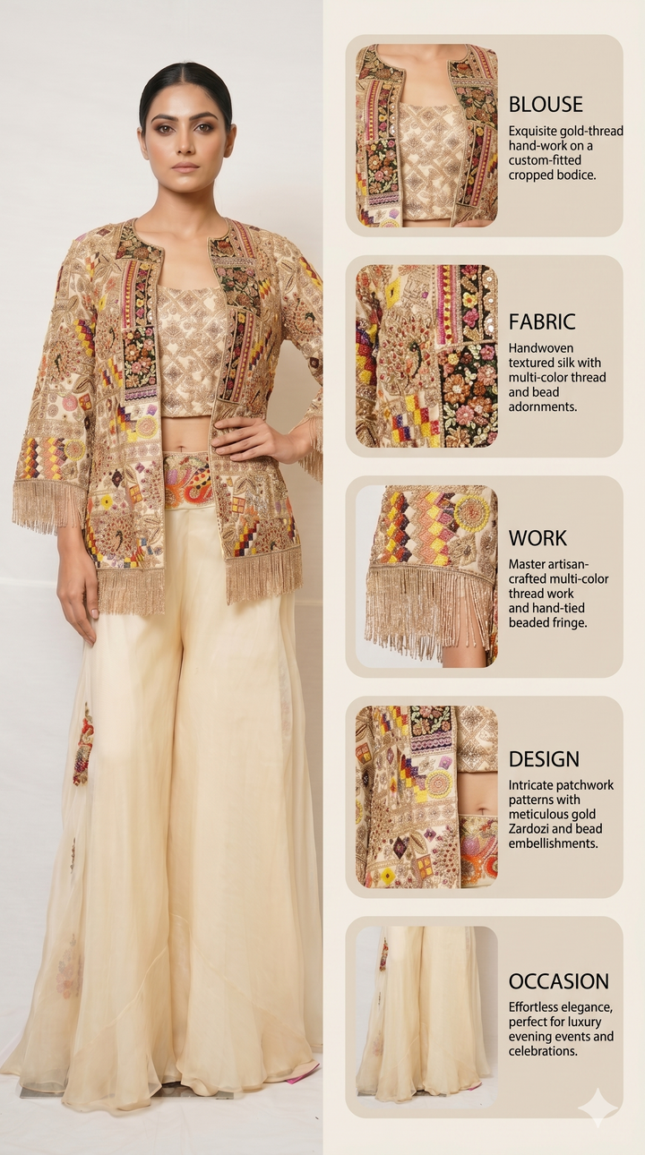 Ivory Heritage Embroidered Jacket Palazzo Set