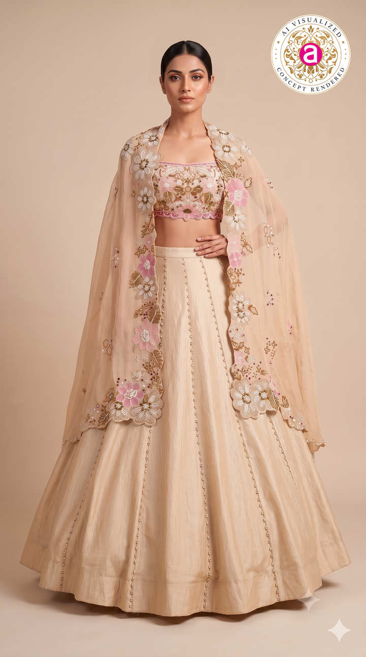 Blush Ivory Floral Embroidered Designer Lehenga Set