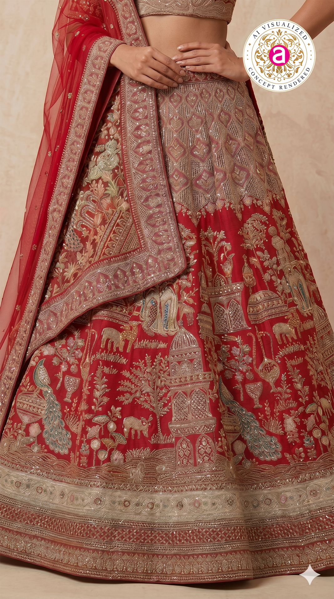 Royal Crimson Red Bridal Lehenga Set with Heritage Zari Embroidery & Designer Net Dupatta