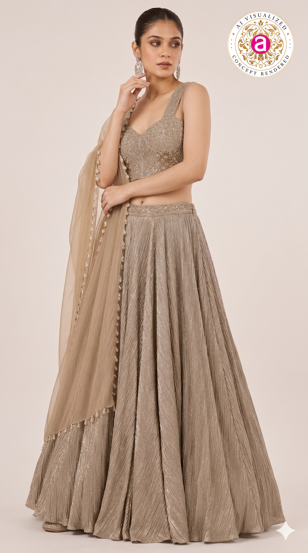 Champagne Gold Handwork Choli Lehenga Set with Dupatta