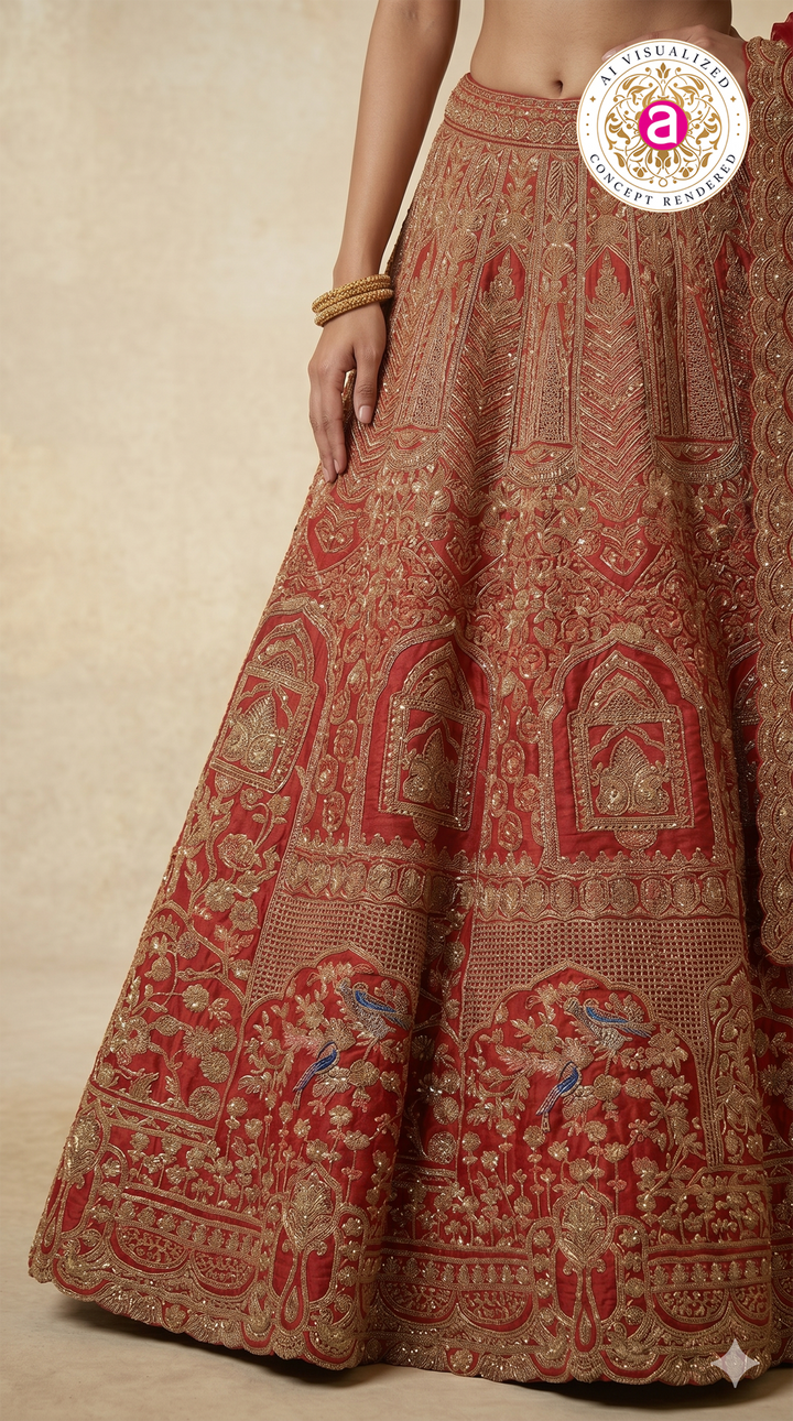 Royal Crimson Red Bridal Lehenga Set with Heritage Zari Embroidery & Designer Net Dupatta