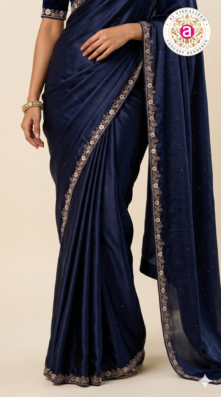 Navy Blue Handwork Saree with Designer Blouse