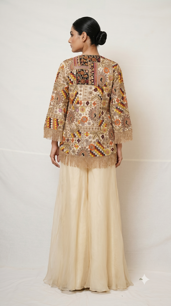 Ivory Heritage Embroidered Jacket Palazzo Set