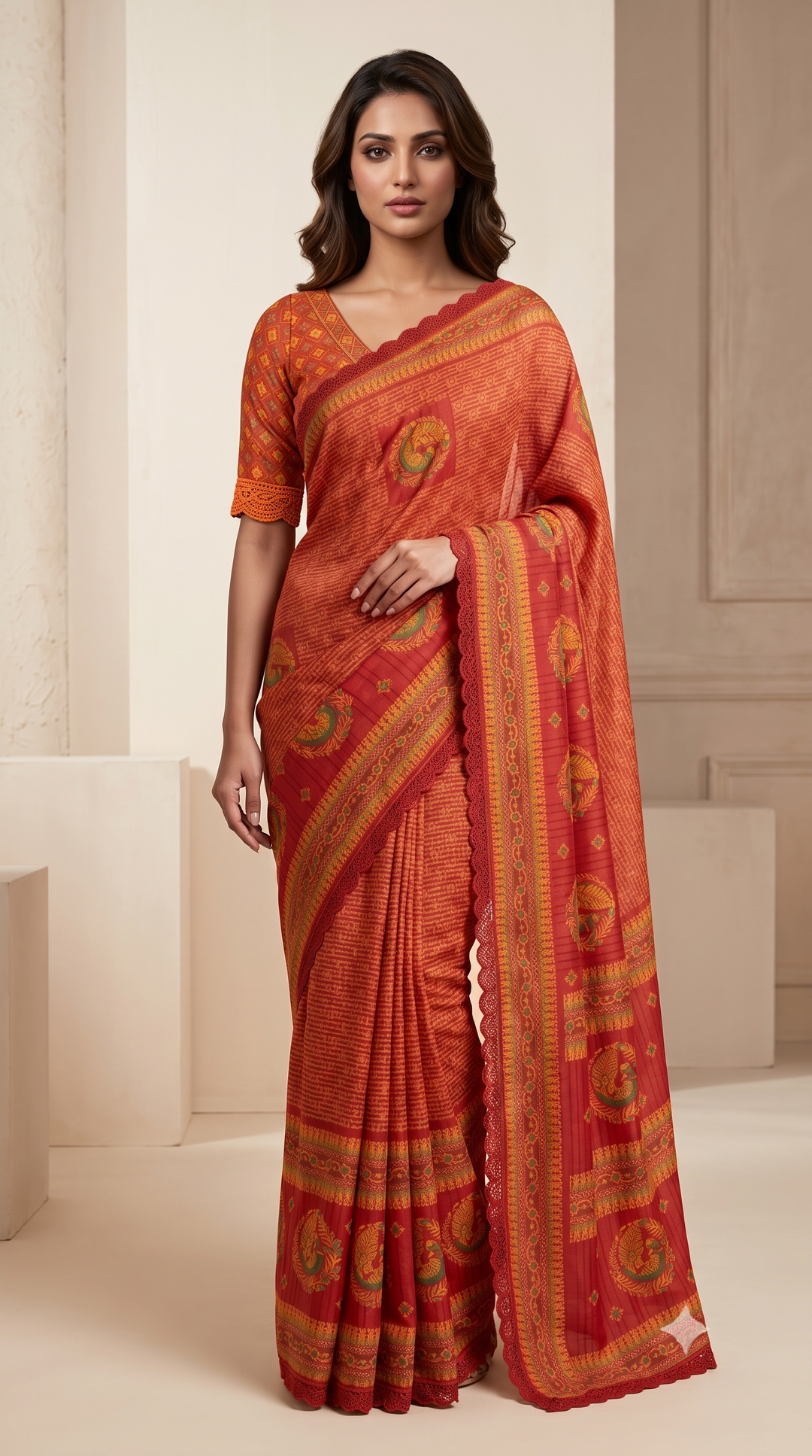 Silk Saree with Paisley Heritage Print & Designer Border