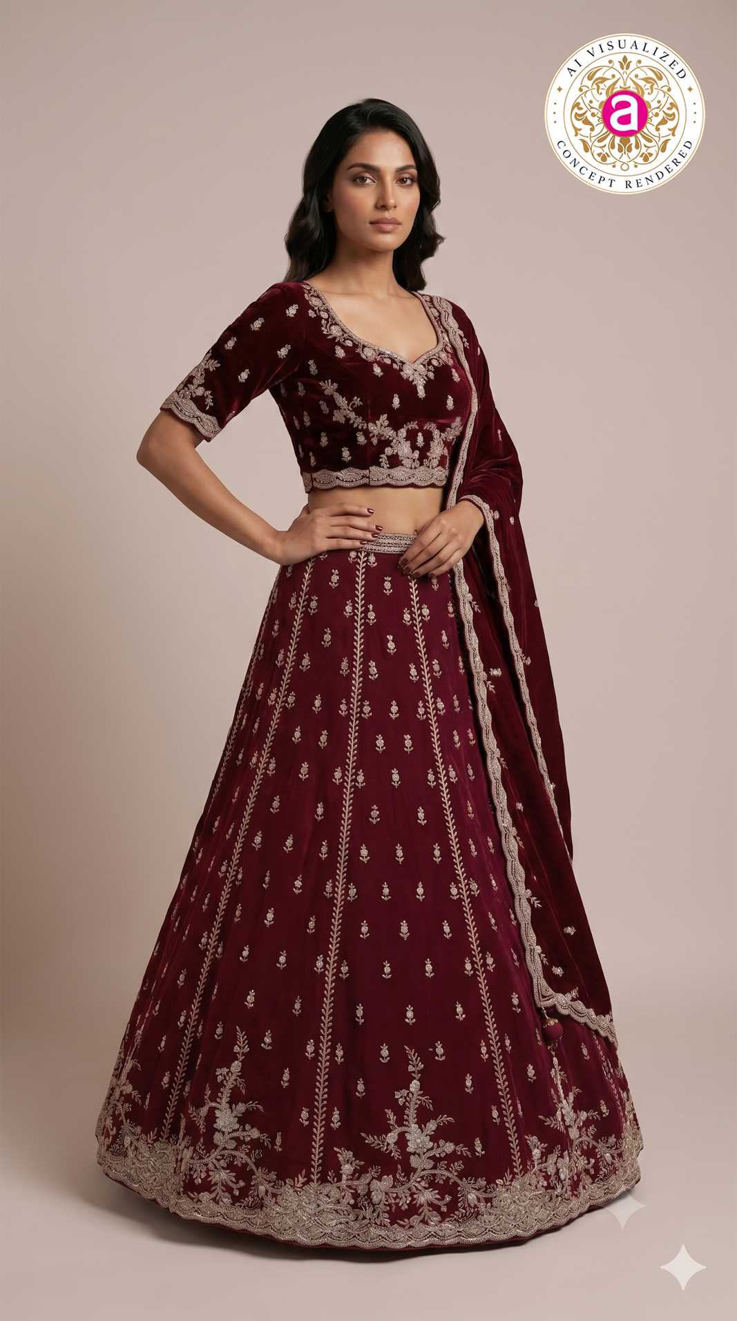 Wine Maroon Designer Embroidered Lehenga Set with Matching Dupatta