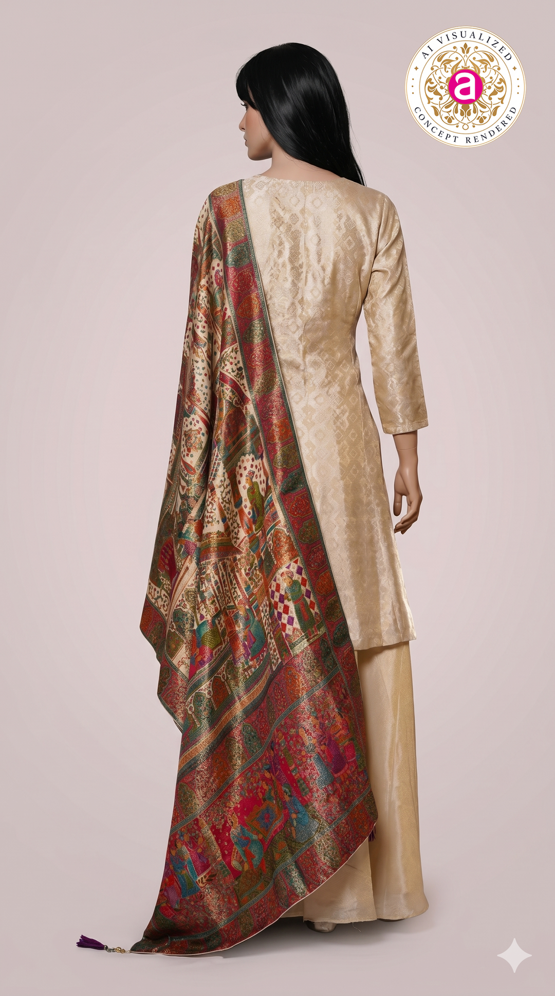 Ivory Silk Kurta Palazzo Set with Heritage Printed Dupatta