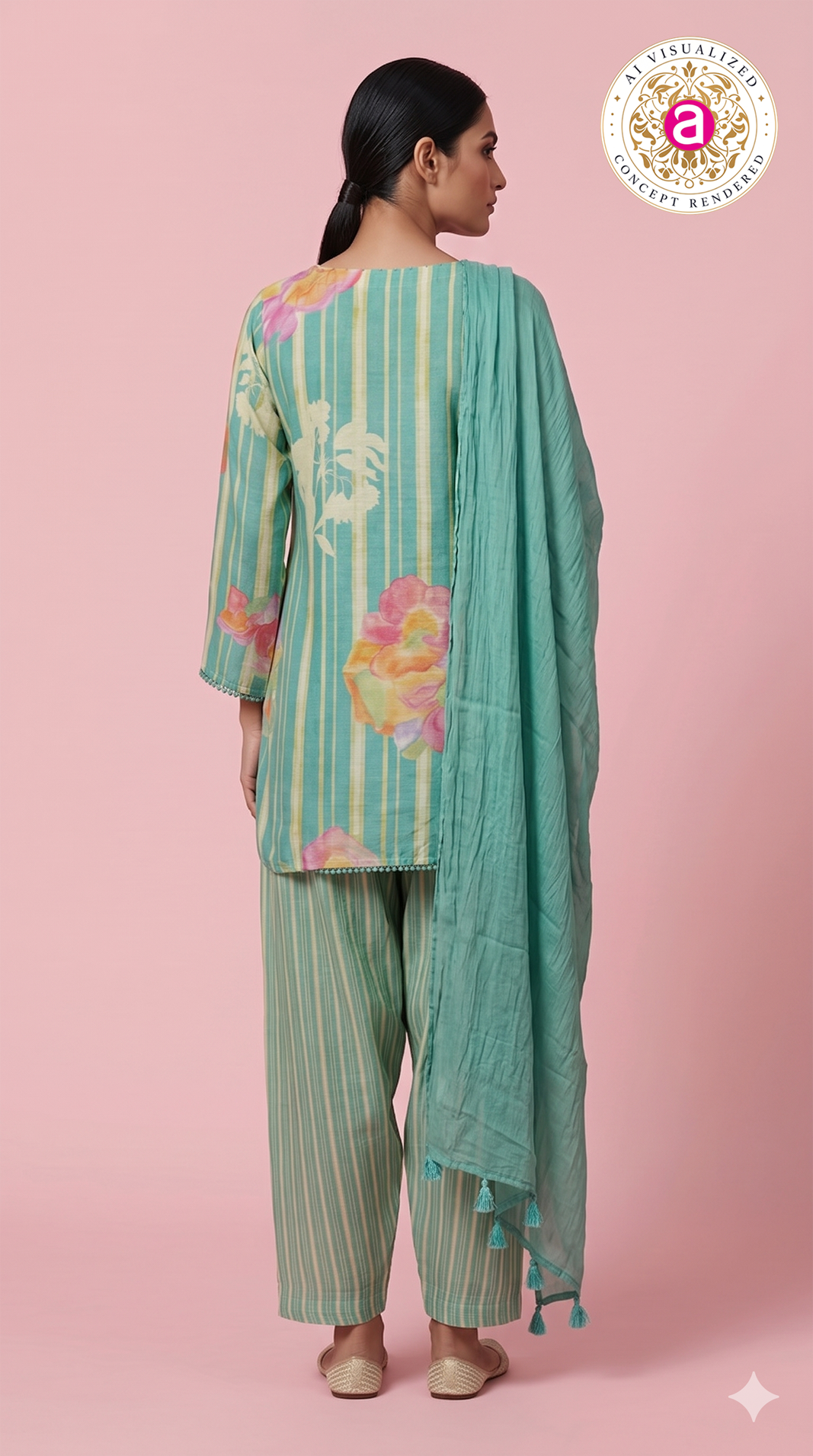 Aqua Blue Floral Printed Straight Kurta Set with Dupatta