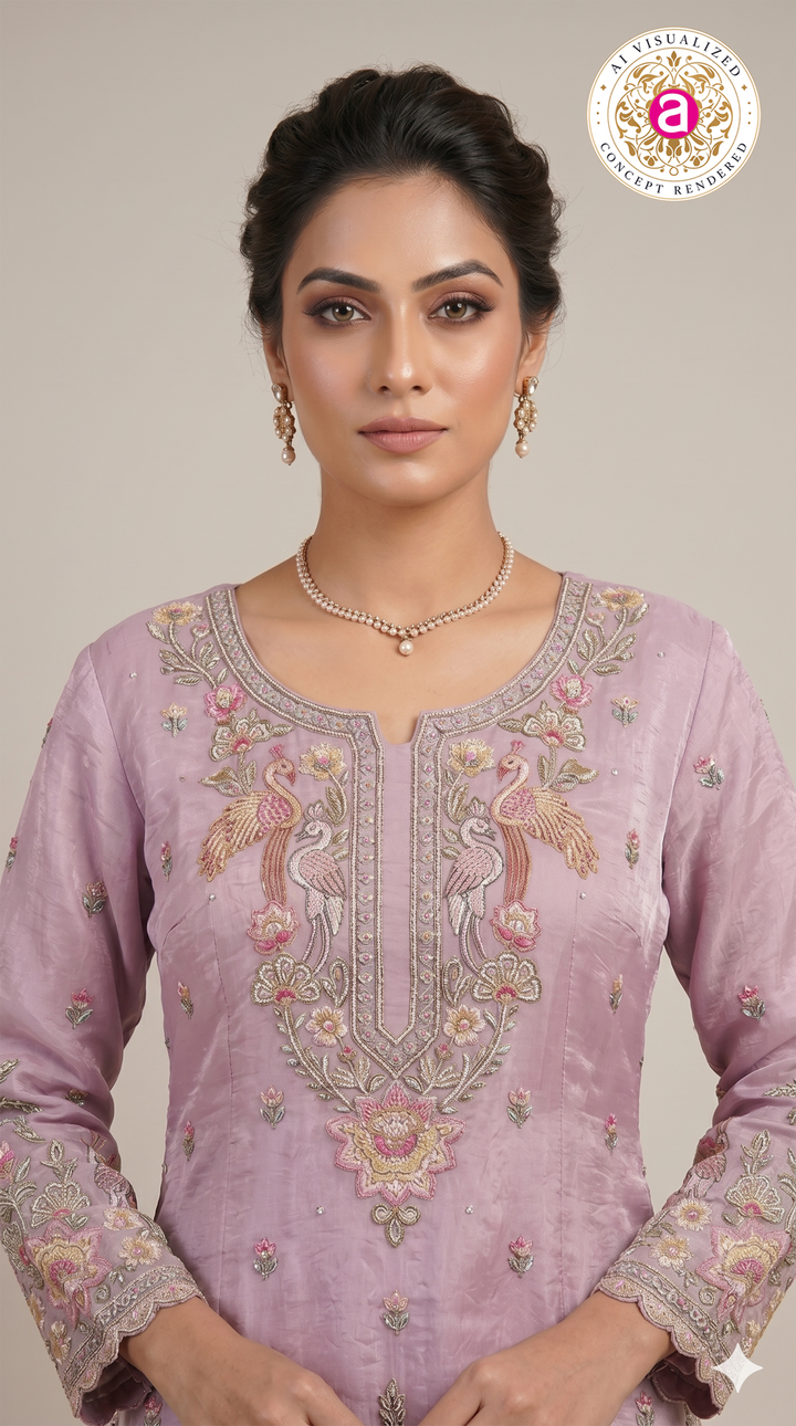 Blush Pink Embroidered Designer Kurta Sharara Set