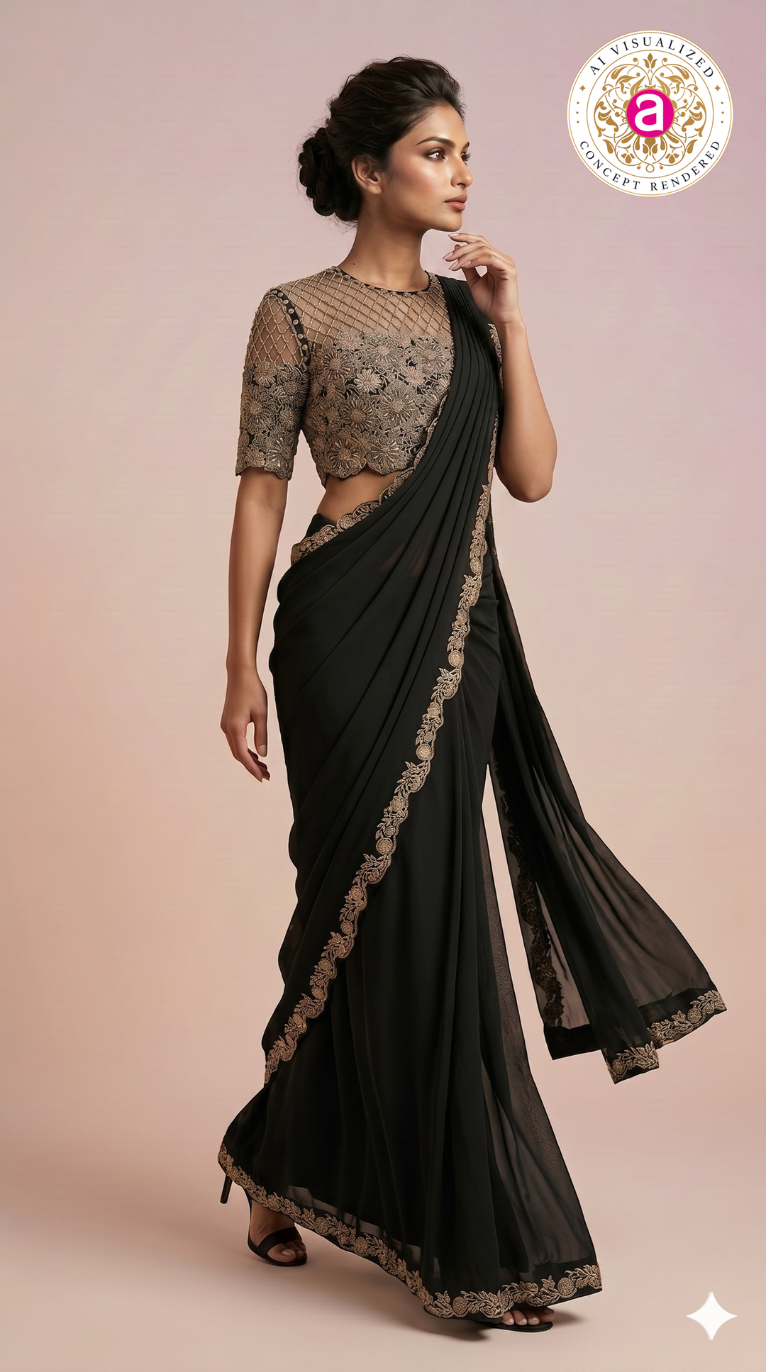 Black Designer Saree with Embroidered Blouse & Statement Border