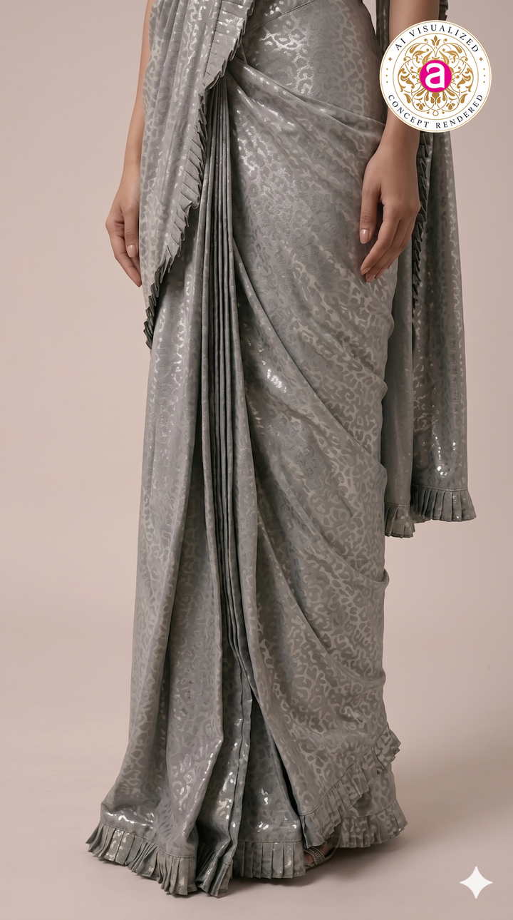 Steel Grey Ready to Wear Saree with Embellished Halter Blouse