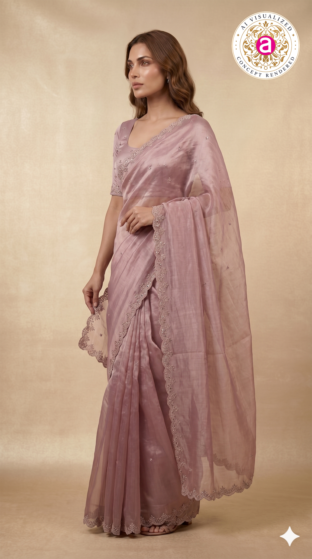 Blush Pink Tissue Silk Saree with Delicate Hand Embroidered Border