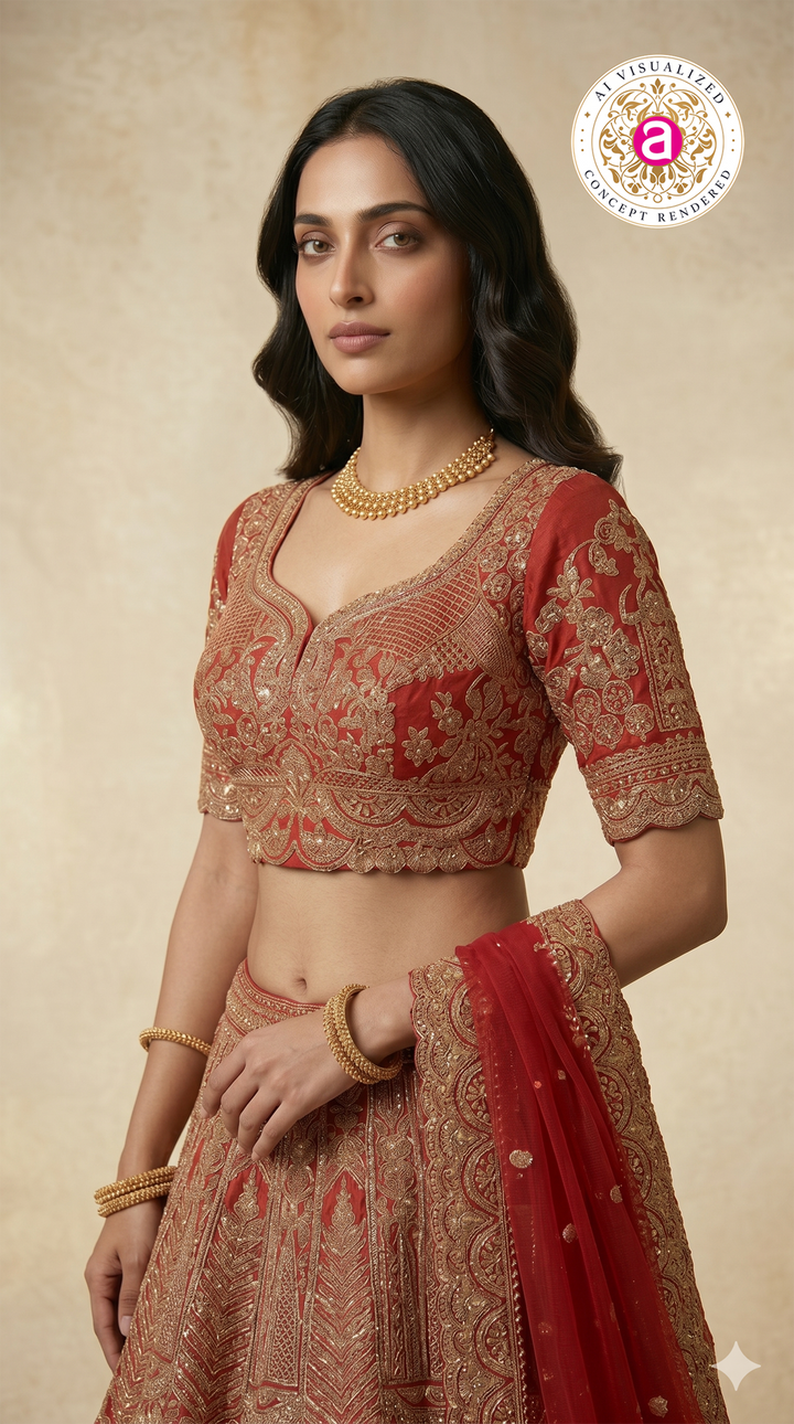 Royal Crimson Red Bridal Lehenga Set with Heritage Zari Embroidery & Designer Net Dupatta