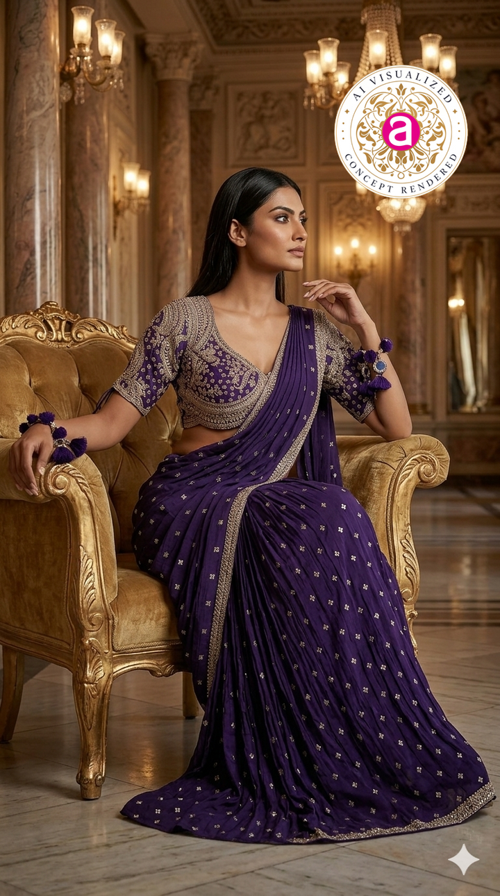 Royal Purple Designer Saree with Embroidered Blouse & Tassel Detailing