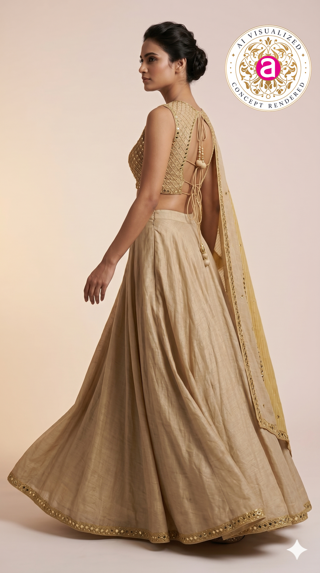 Elegant Beige & Gold Minimal Designer Lehenga Choli with Embellished Blouse & Dupatta