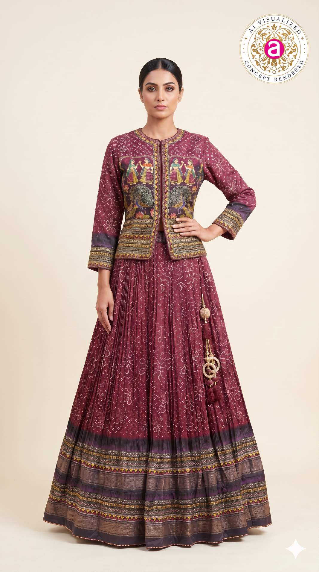 Wine Printed Designer Lehenga Set with Jacket