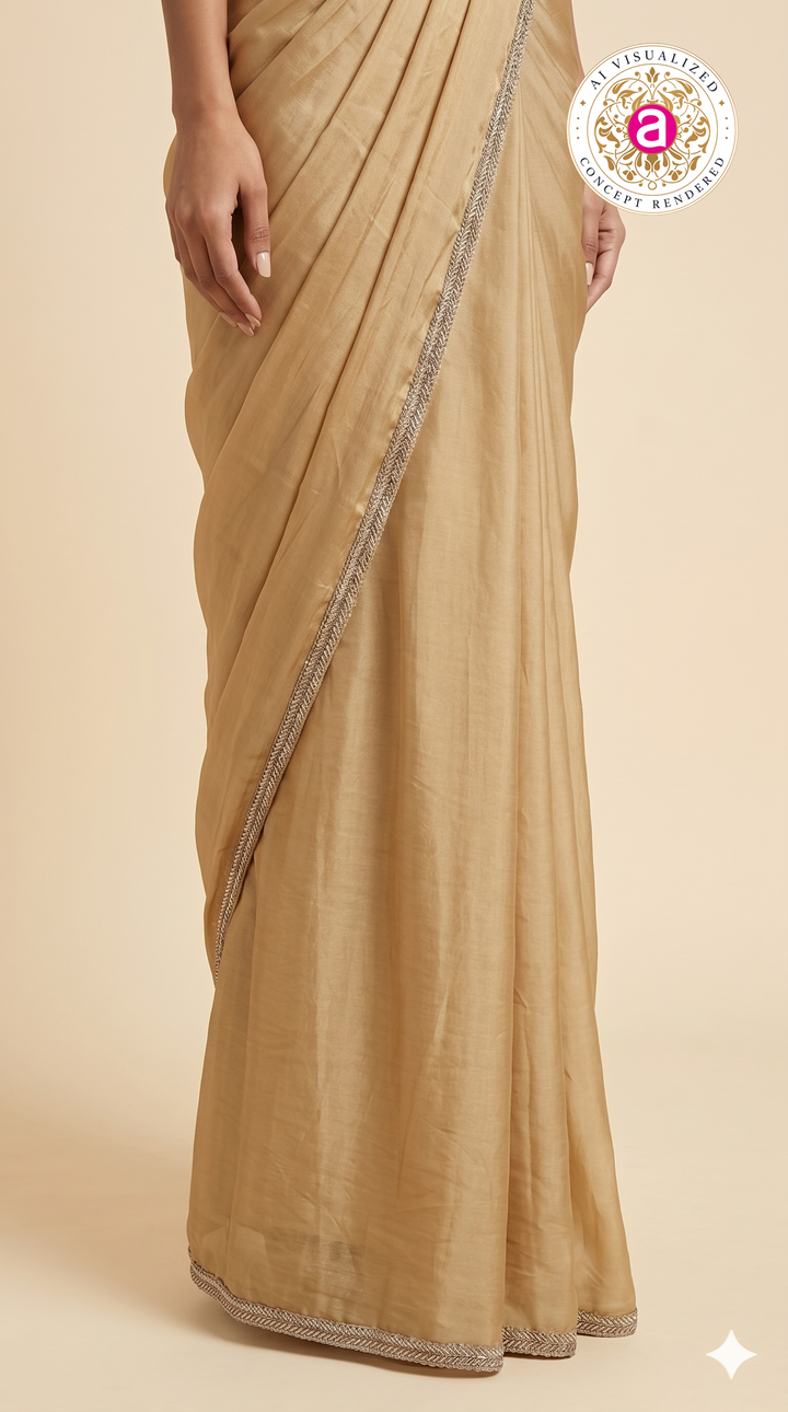 Champagne Gold Ready-to-Wear Saree with Sequined Designer Blouse & Elegant Border