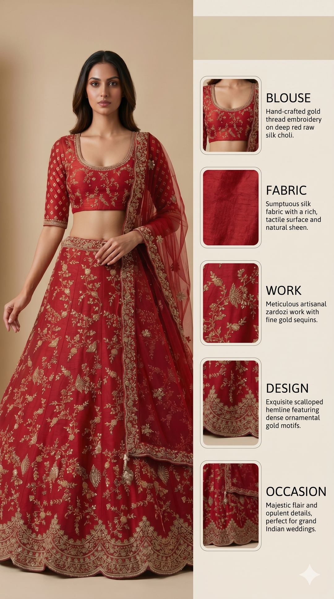 Ruby Red Designer Bridal Lehenga Set with Heavy Zari Embroidery & Net Dupatta