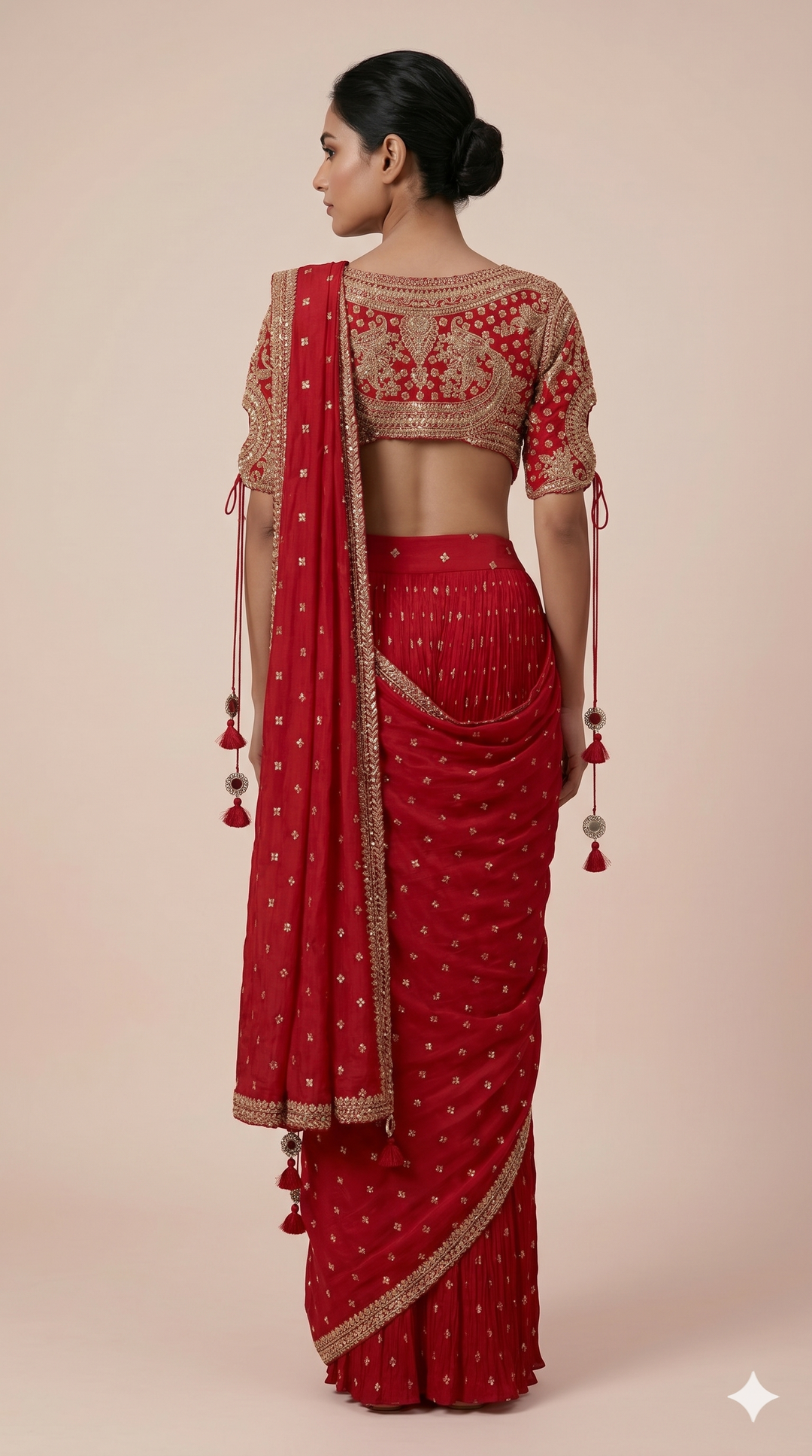 Radiant Red Ready-to-Wear Embroidered Saree with Designer Blouse