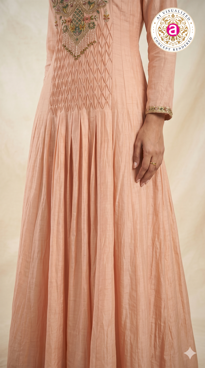 Peach Floral Embroidered Anarkali Gown
