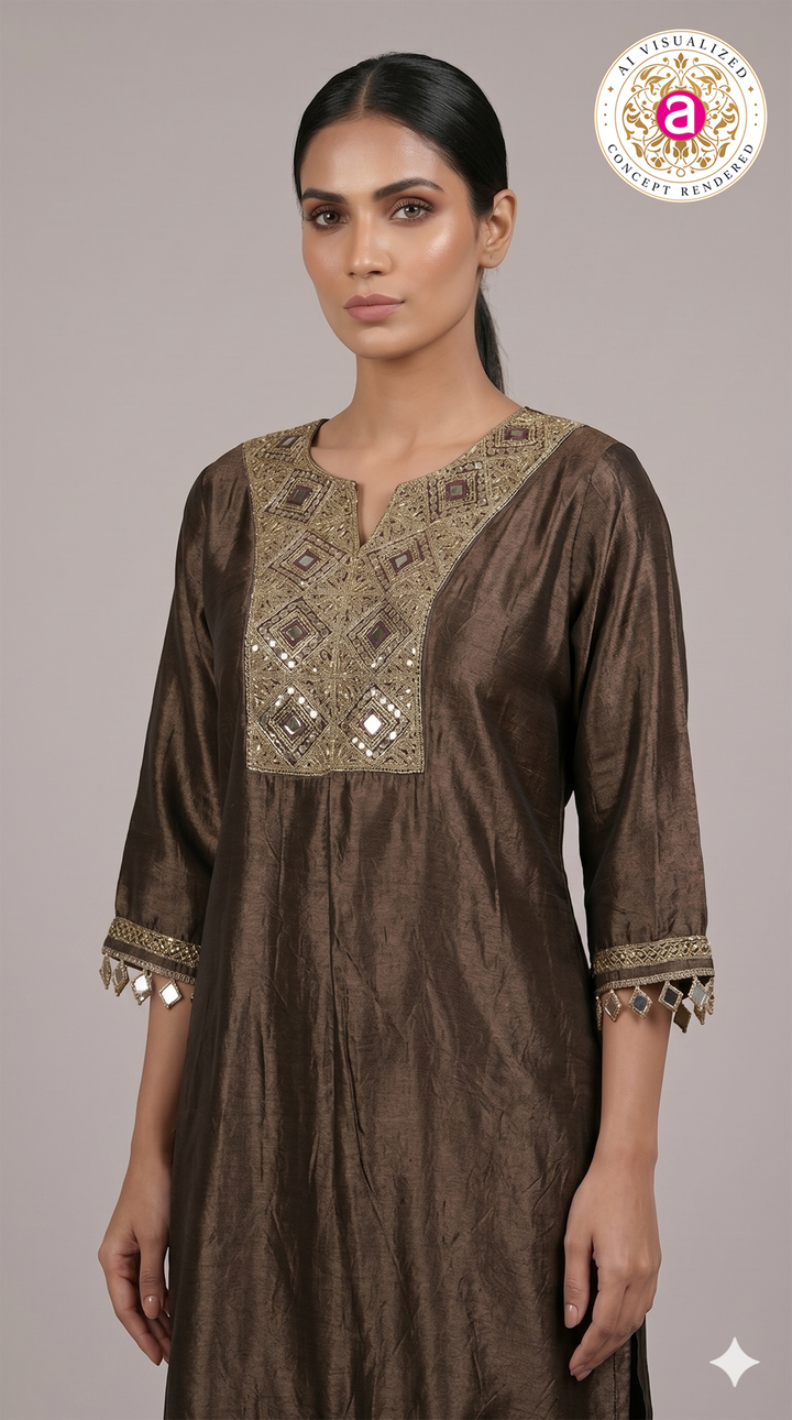 Chocolate Brown Embellished Kurta Set with Dhoti Pants