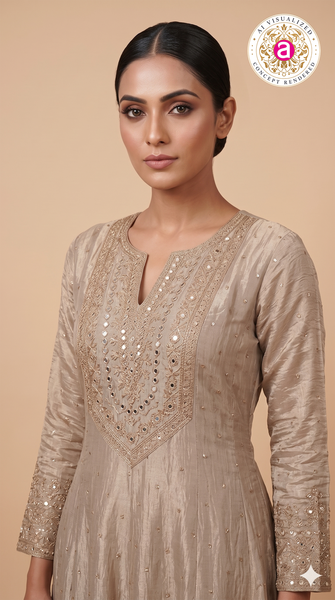 Champagne Beige Embroidered Anarkali Suit Set with Dupatta