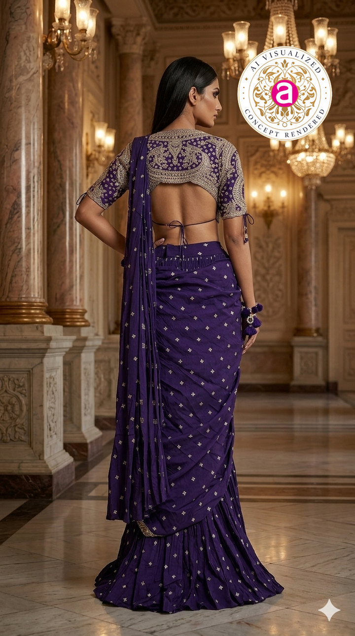 Royal Purple Designer Saree with Embroidered Blouse & Tassel Detailing