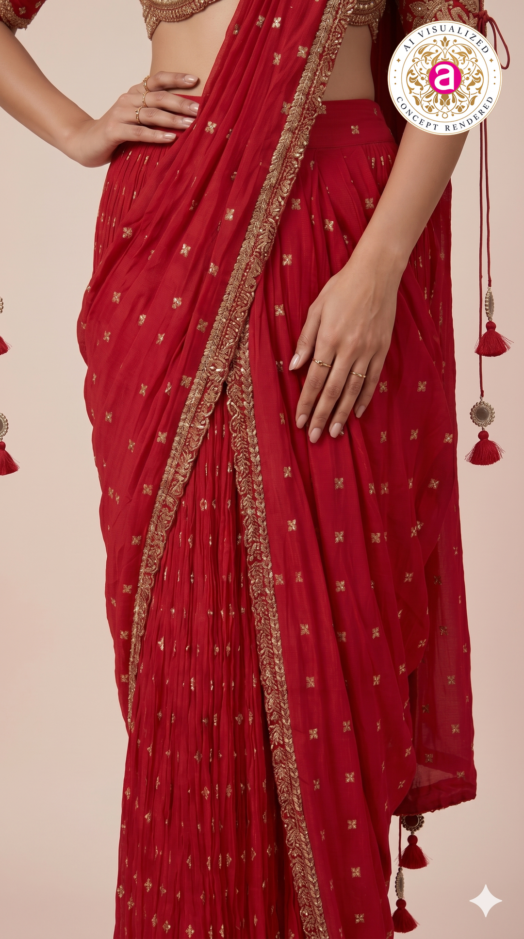 Radiant Red Ready-to-Wear Embroidered Saree with Designer Blouse
