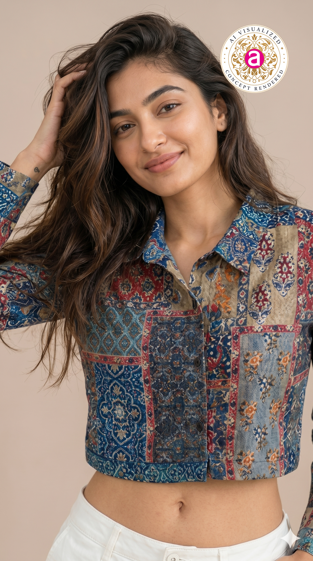 Boho Patchwork Printed Crop Shirt Top