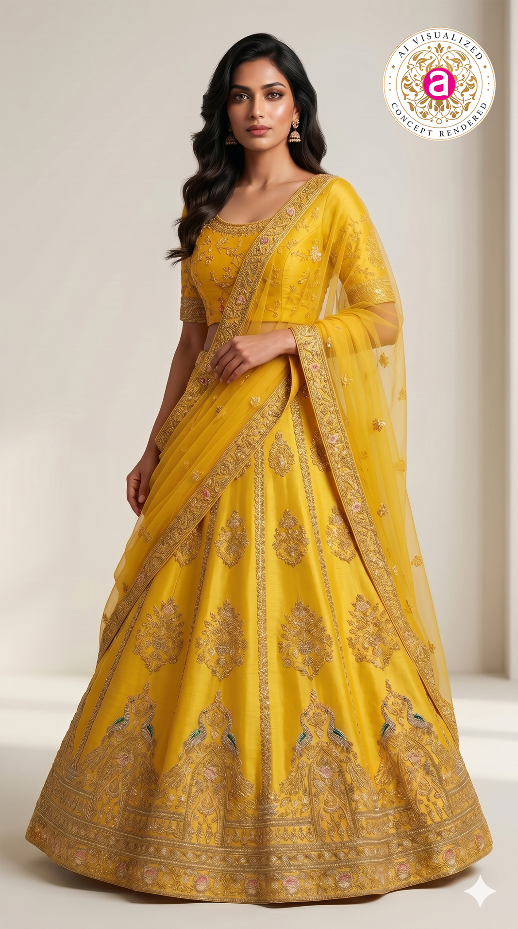 Mustard Yellow Designer Silk Lehenga Set with Heavy Zari Embroidery & Net Dupatta