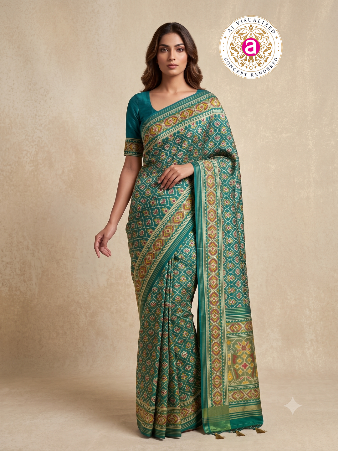 Patola Weaving Silk Saree with Traditional Ikat Diamond Weave & Elegant Zari Border