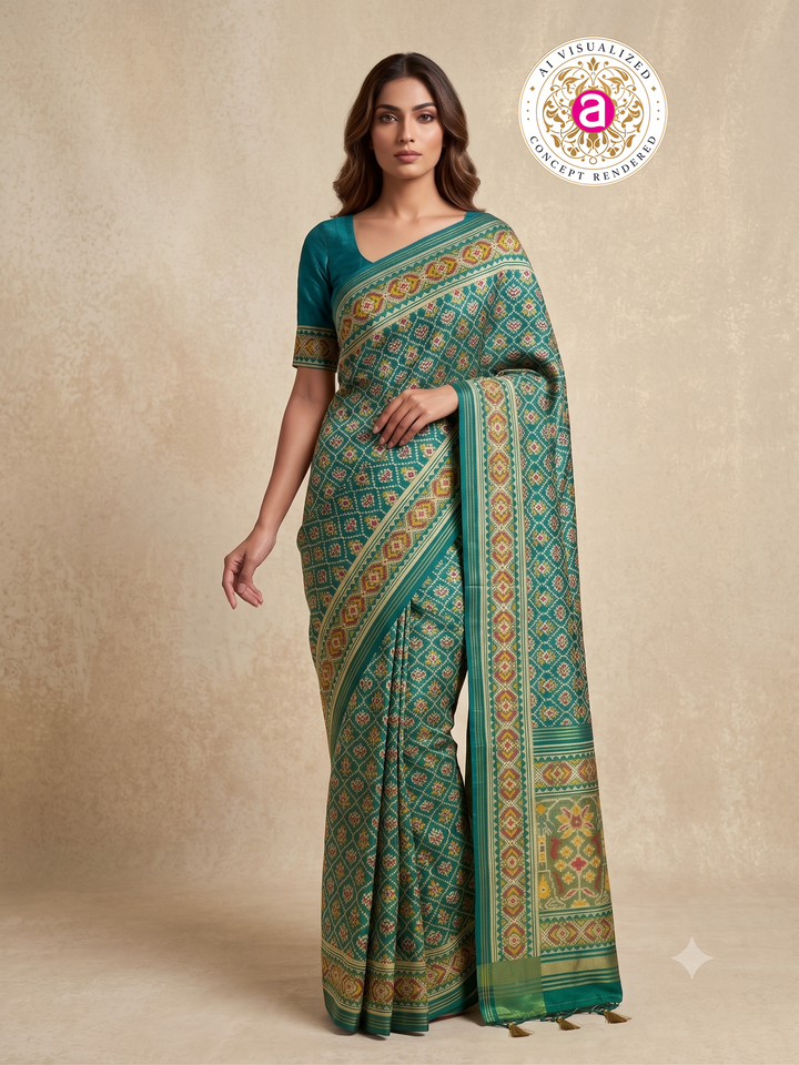 Patola Weaving Silk Saree with Traditional Ikat Diamond Weave & Elegant Zari Border