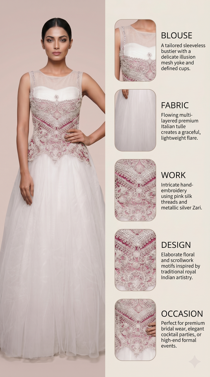 Ivory White Ball Gown with Blush Pink Embroidered Corset Bodice
